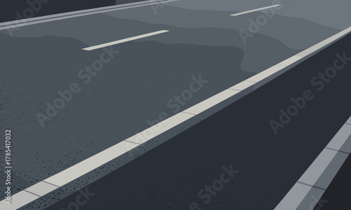 Asphalt Road with White Lines and Curb.