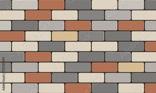 Colorful Brick Wall Pattern with Various Rectangular Bricks.