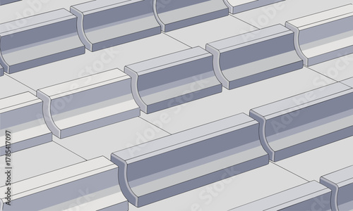 Repeating Pattern of Gray Concrete Barriers.