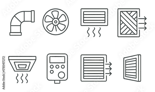 Hvac icons: ventilation, ducts, and airflow symbols