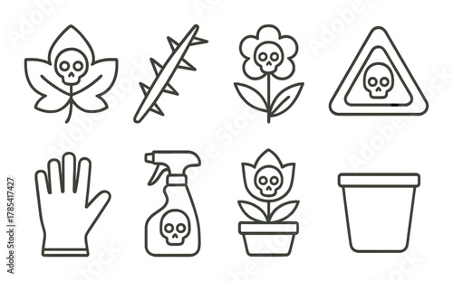 Toxic plant hazards: icon set featuring poisonous symbols and warnings