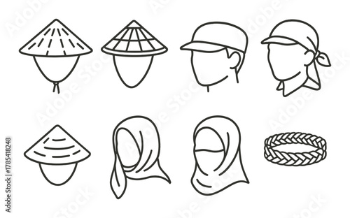Diverse headwear illustrations: unisex styles across cultures