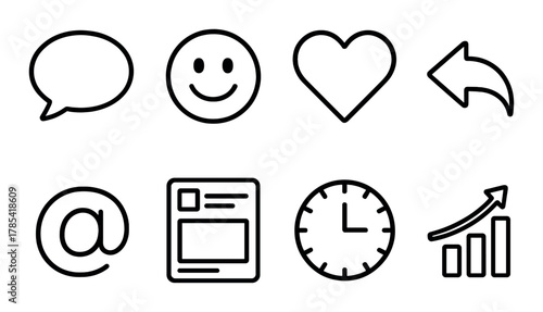 Set of social media icons including heart, smile, and arrow symbols