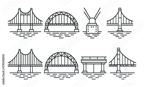 Variety of bridge icons on textured metal surface