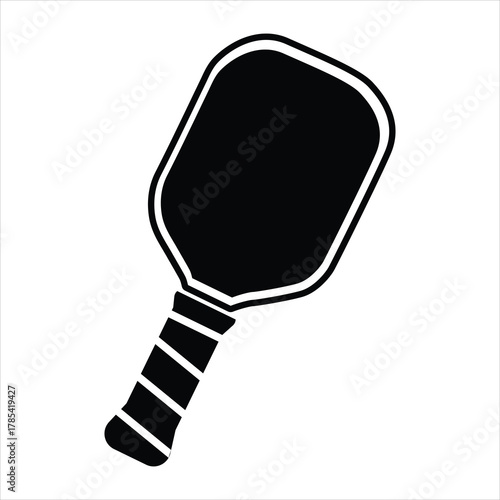Pickleball paddle and ball black silhouette vector.
