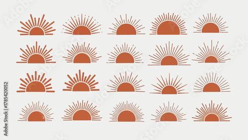 Collection of Bohemian Style Sunburst and Sunrise Icons for Design Projects