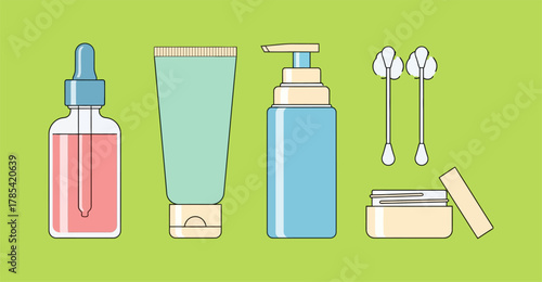 Cosmetic products collection skincare routine essentials for beauty and wellness.