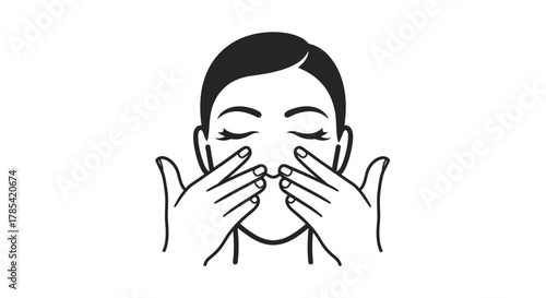 Line art icon of a woman performing a gentle facial massage.