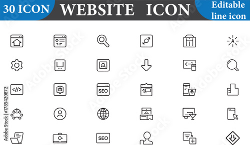 Website icon set isolated on white background with editable line icon