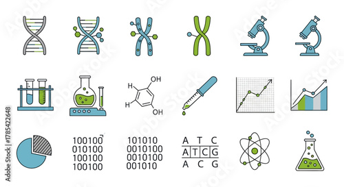 genetics and molecular biology vector icon set