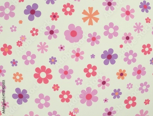 Retro style floral pattern with pink and purple flowers
