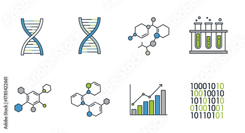 genetics and molecular biology vector icon set