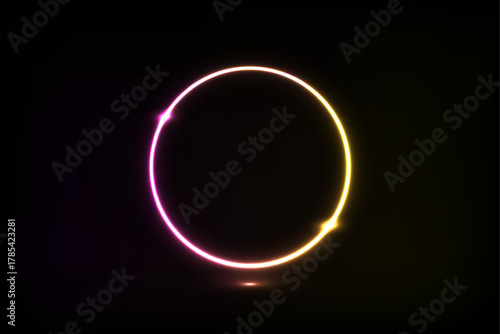 A vibrant neon circle with a gradient from pink to yellow, glowing against a dark background. Ideal for futuristic, digital, or energetic designs.
