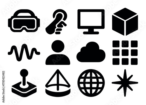 Virtual reality and technology icons set with vr headset and more