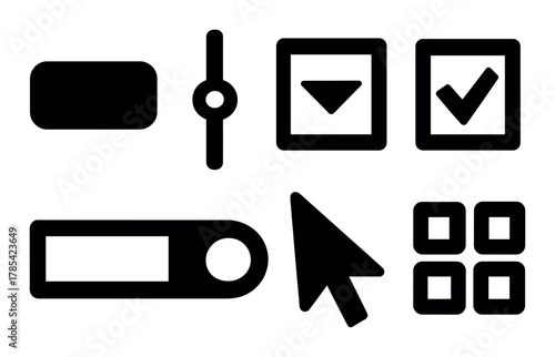 Dark user interface icons set with cursor and controls