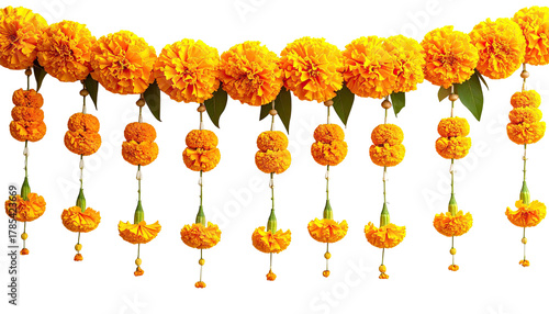 Festive garland with bright yellow marigold flowers