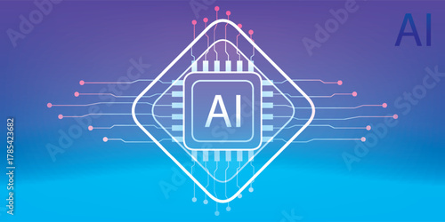 Artificial Intelligence Chip with Circuitry on Blue and Purple Gradient.