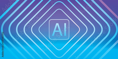 Glowing AI Symbol Within Concentric Diamond Shapes Futuristic Digital Art.