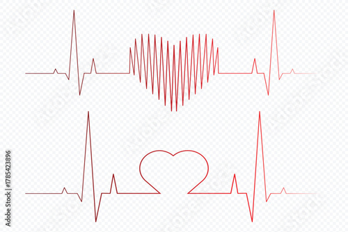 Set of heartbeat pulse heart pulse silhouette vector illustration. Heartbeat line collection with heart symbol, healthcare clipart vector illustration. eps 10