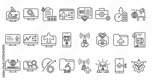 Icon Pack of Technology Life Cycle in Creative Outline Vector Style for Innovation Management Early Testing Alpha Version Beta Release Pilot Launch Mass Adoption Network Integration Product