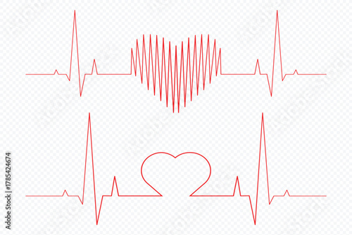 Set of heartbeat pulse heart pulse silhouette vector illustration. Heartbeat line collection with heart symbol, healthcare clipart vector illustration. eps 10