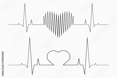 Set of heartbeat pulse heart pulse silhouette vector illustration. Heartbeat line collection with heart symbol, healthcare clipart vector illustration. eps 10