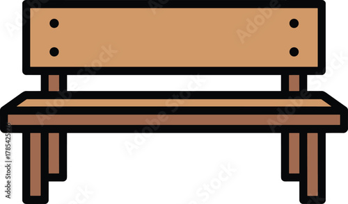 Filled Outline Icon Vector Illustration of Park Bench with Armrests