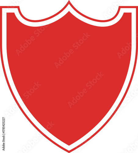 Foto Red shield shape with white outline and white accent lines emblem crest