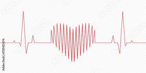 Heartbeat line icon. Continuous line drawing of heart with heartbeat. Pulse trace. Cardiogram icon. Vector illustration.