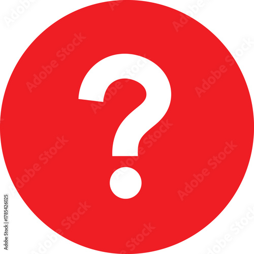 White question mark symbol on a solid red circular background circle