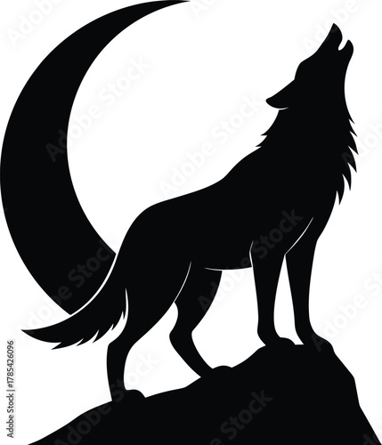Wolf Howling at the Moon Silhouette