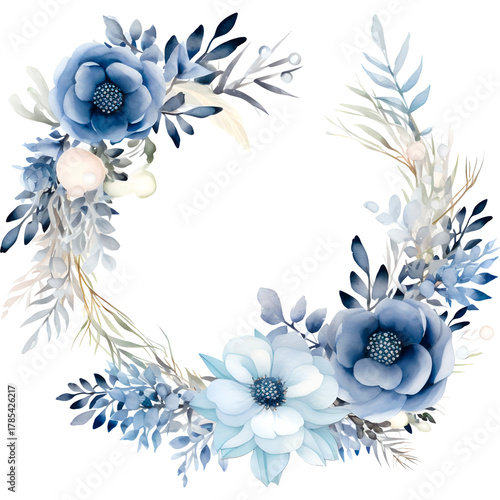 Winter Floral Frame Watercolor Illustration 