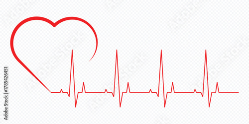 Heartbeat line icon. Continuous line drawing of heart with heartbeat. Pulse trace. Cardiogram icon. Vector illustration.