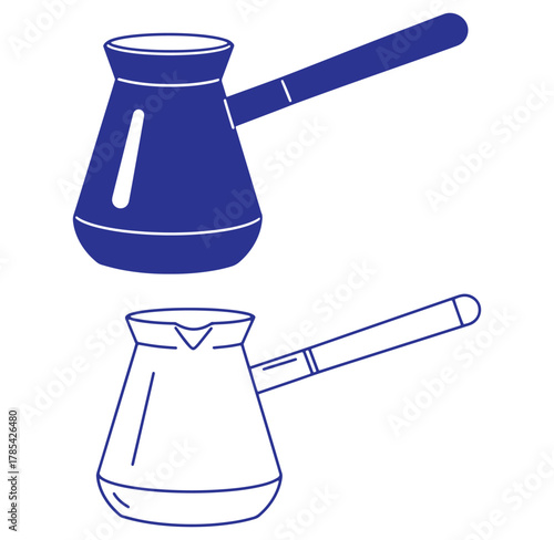Vector illustration of a traditional turkish coffee pot in dark blue and outlined style
