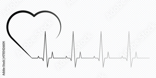 Heartbeat line icon. Continuous line drawing of heart with heartbeat. Pulse trace. Cardiogram icon. Vector illustration.