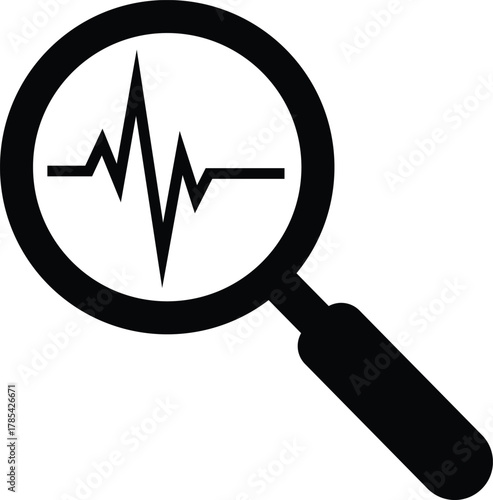 Magnifying glass over electrocardiogram waveform graph vector