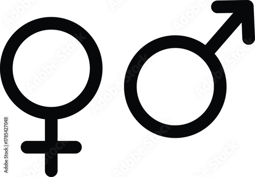 Black female and male gender symbols on white background female symbol male symbol