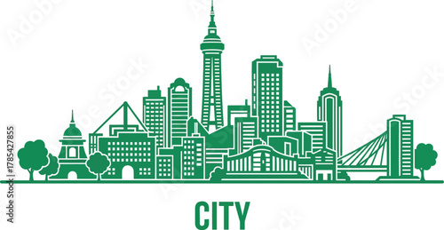 Ecofriendly energy and transportation solutions for a sustainable future in a line art style