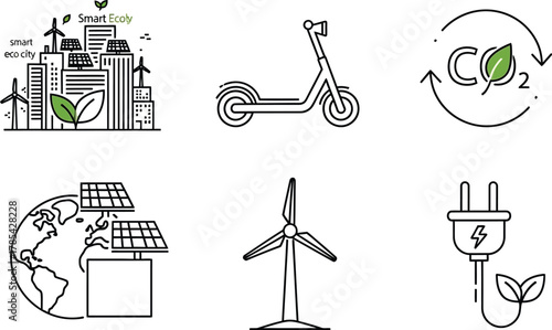 Set of eco friendly energy and green city concept isolated on white background alternative energy sources icons