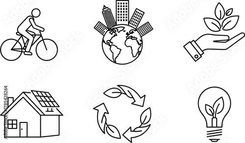 Ecological icons set isolated on white background collection of linear symbols representing ecology and environmental protection