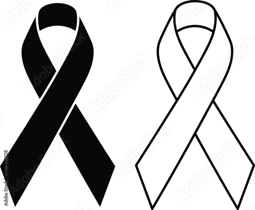 Black and white awareness ribbons side by side on white background black ribbon white ribbon