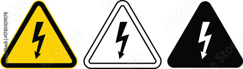 Three triangular warning signs with lightning bolt symbol danger electricity