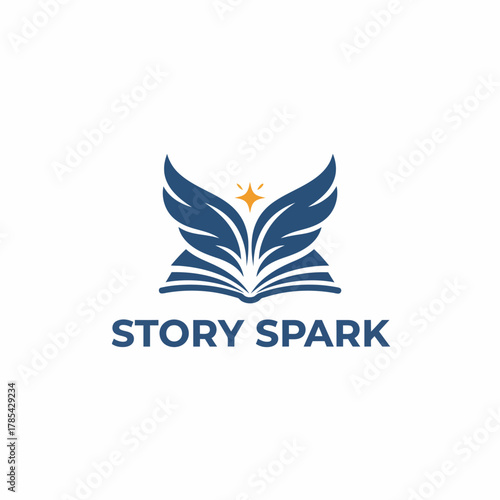 A logo of a book with wings and a star above. The text "STORY SPARK" is displayed below the graphic