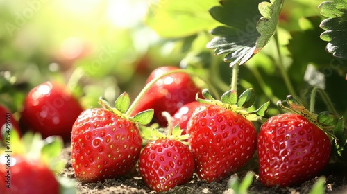 CloseUp View of Fresh Organic Strawberries in Bright Sunlight