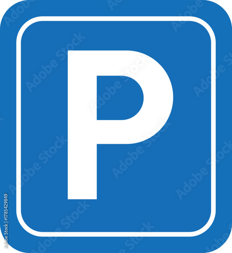 Blue square parking sign with white P symbol and border vector
