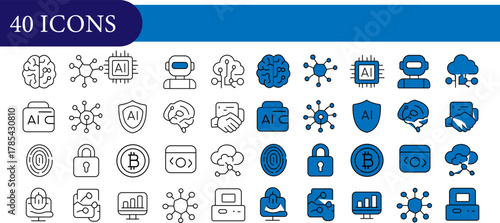 AI & Crypto Icons – 40 Outline and Filled Vector Symbols for Technology and Blockchain Projects