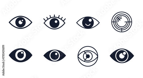 Eye vector icon set collection vision look watch see sight focus target