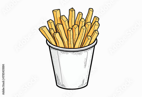 Delicious golden fries overflowing a paper cup, craving indulgence, food photography, restaurant menu, junk food, fast food, perfect for snack time