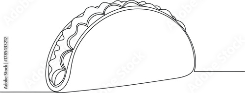 Stylized line drawing of a taco, representing mexican food, isolated on white background