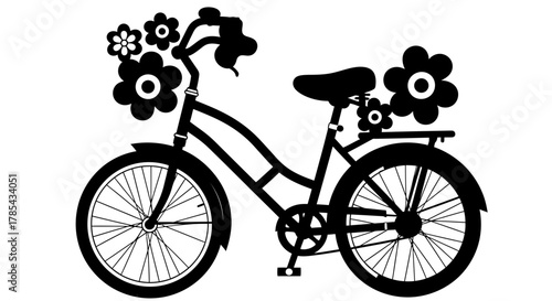 Black and white bicycle with flowers vector illustration design art